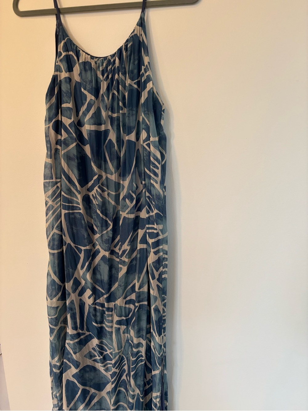 Navy Abstract Print Spaghetti-Strap Midi Dress